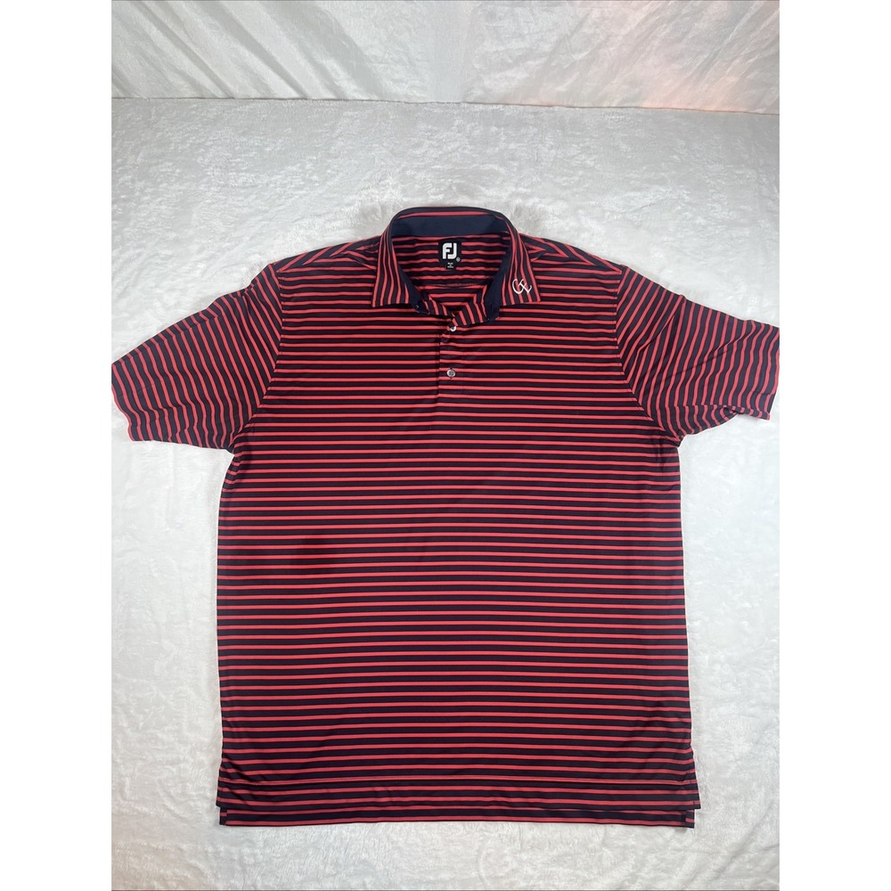 Footjoy Polo Shirt Golf FJ Collard Striped XXL‎ Performance Mens Red